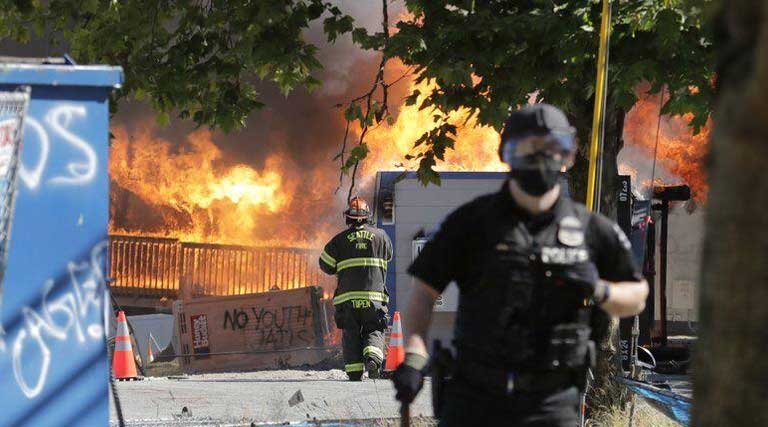 Construction Buildings Burning King County Juvenile Detention Center July 25, 2020 Seattle Protestors