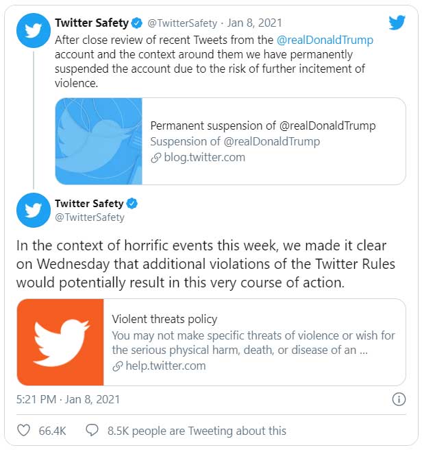 Twitter Safety - President Trump Account Banned