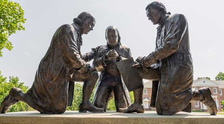 Founding Fathers_Bronze Statue_ John Adams_Benjamin Frankin_Thomas Jefferson_praying_Freedoms Foundation_Valley Forge_Pennsylvania