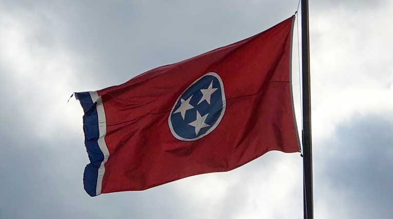 The flag of Tennessee flies at the Opryland Hotel in Nashville on the 25th of March, 2019.