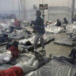 Mexican Migrant Children Sleeping on Concrete Floor