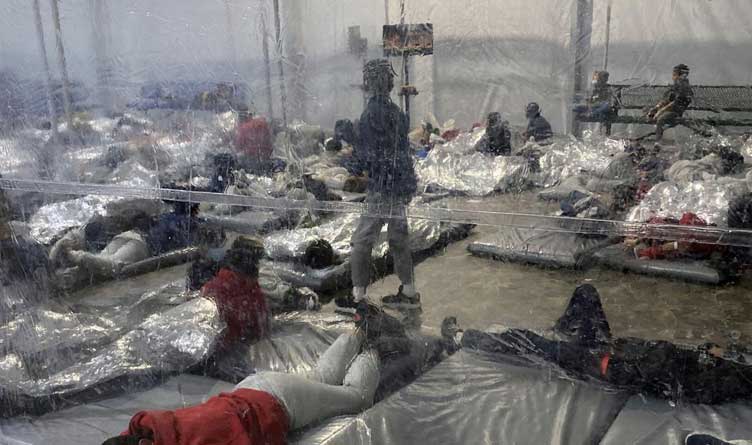 Mexican Migrant Children Sleeping on Concrete Floor