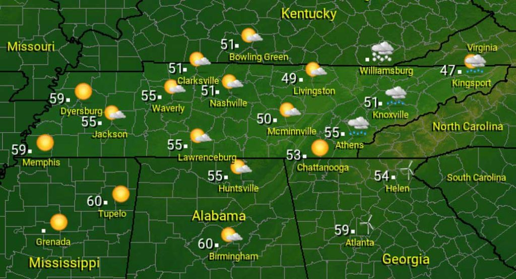 Tennessee Weather Forecast Cooler Temperatures Across The State