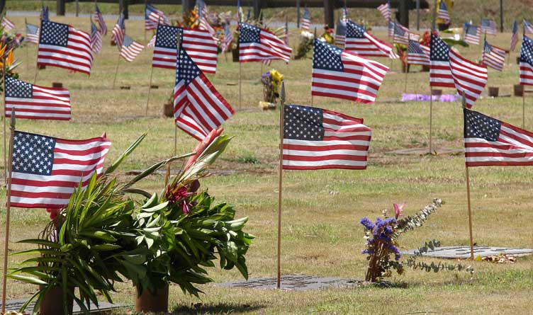 Memorial Day decorations at Maui Veterans Cemetery Makawao, Maui, Hawaii.