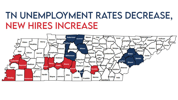 Tennessee Unemployment Rates Decrease, New Hires Increase