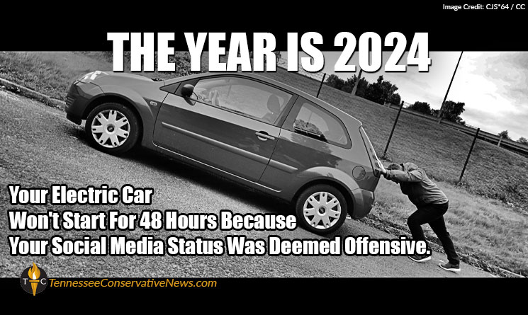 The Year Is 2024 - Your Electric Car Won't Start For 48 Hours Because Your Social Media Status Was Deemed Offensive. Meme