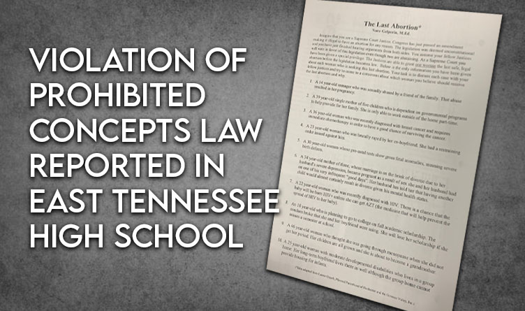 Violation Of Prohibited Concepts Law Reported In East Tennessee High School