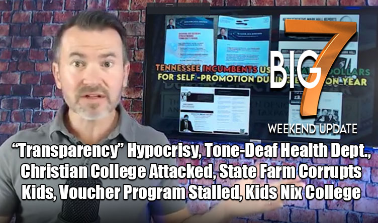 “Transparency” Hypocrisy, Tone-Deaf Health Dept., Christian College Attacked, State Farm Corrupts Kids, Voucher Program Stalled, Kids Nix College - Big 7 Weekend Digest!