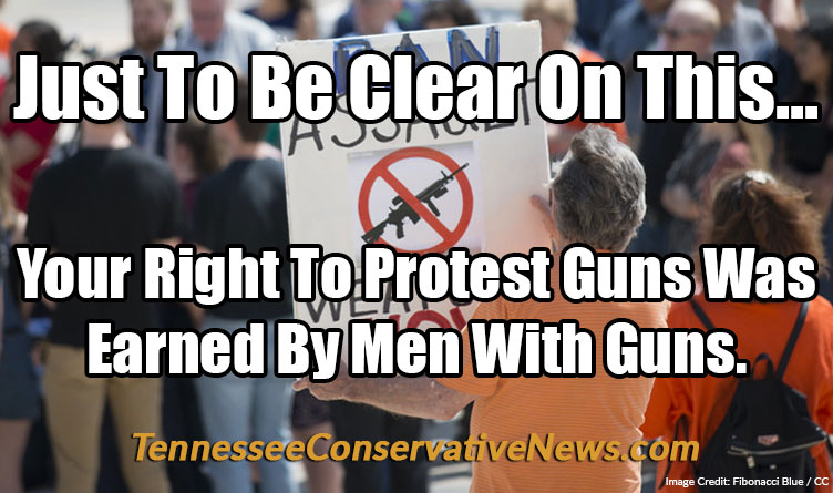 Just To Be Clear On This... Your Right To Protest Guns Was Earned By Men With Guns. Meme