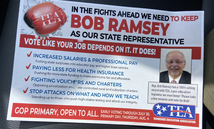 Tennessee Education Association Pushes Crossover Raiding By Democrat Voters Supporting Incumbent Rep. Ramsey