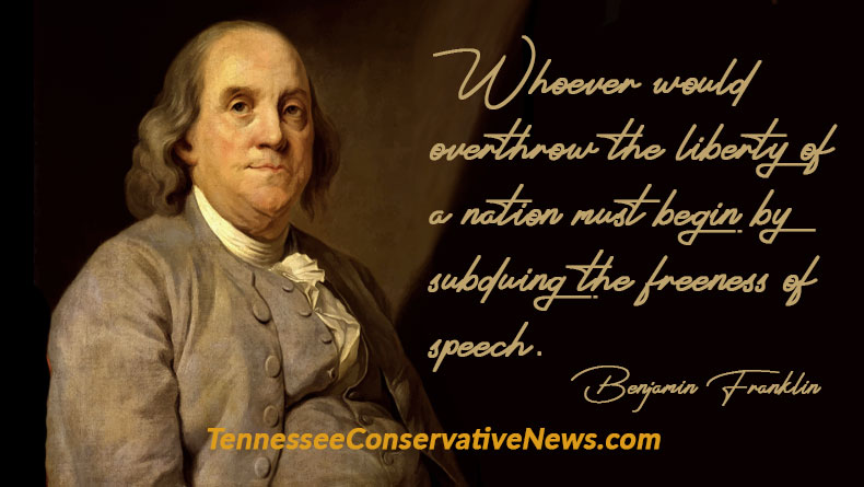 Whoever would overthrow the liberty of a nation must begin by subduing the freeness of speech. ~ Benjamin Franklin - Quote - Meme