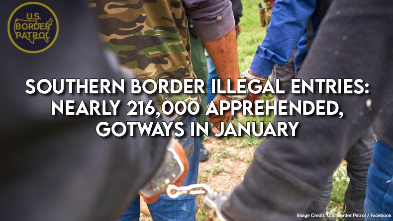 Southern Border Illegal Entries: Nearly 216,000 Apprehended, Gotways In January