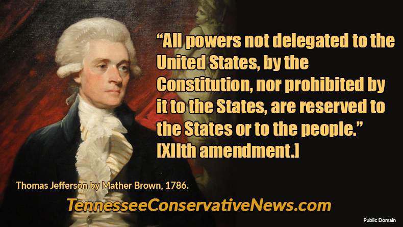 “All powers not delegated to the United States, by the Constitution, nor prohibited by it to the States, are reserved to the States or to the people.” [XIIth amendment.] - U.S. Constitution - Thomas Jefferson - Meme