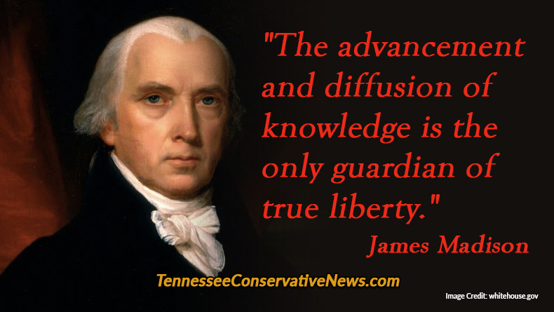 "The advancement and diffusion of knowledge is the only guardian of true liberty." - James Madison Quote Meme