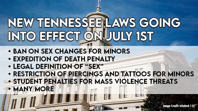 New Tennessee Laws Going Into Effect On July 1st - Ban On Sex Changes For Minors, Legal Definition Of "Sex", And More