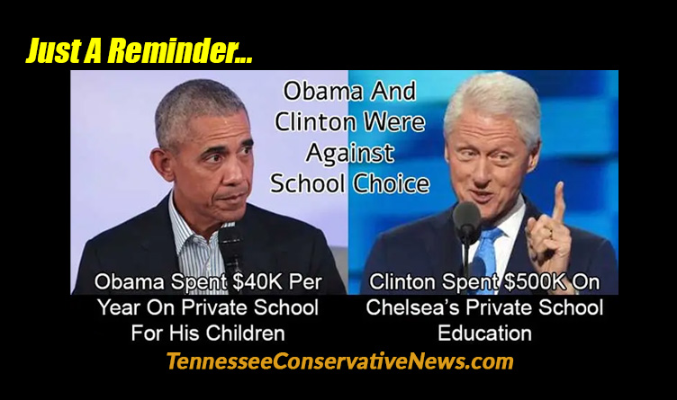 Just A Reminder... Democrats Obama & Clinton Were Against School Choice Yet They Spent Thousands On Private Education For Their Children. - Meme