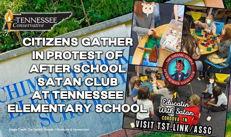 Citizens Gather In Protest Of After School Satan Club At Tennessee Elementary School