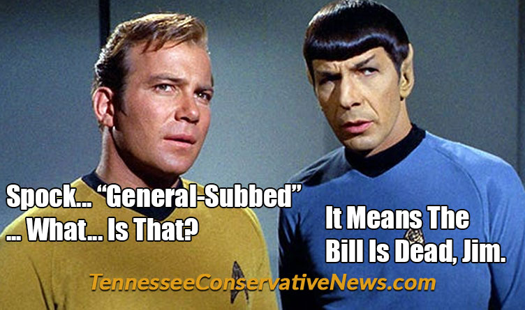 Spock... “General-Subbed” ... What... Is That? It Means The Bill Is Dead, Jim. - Star Trek Kirk and Spock meme