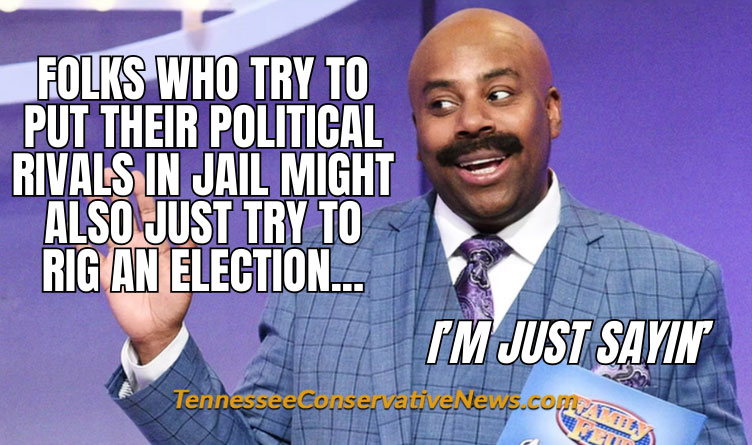 Folks Who try To Put Their Political Rivals In Jail Might Also Just Try To Rig An Election... I'm Just Sayin' - Meme - Steve Harvey - Saturday Night Live - Family Feud - Keenan Thompson