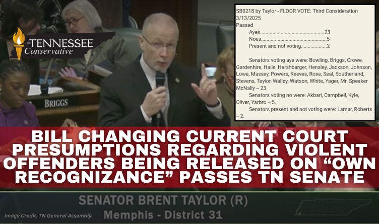 Bill Changing Current Court Presumptions Regarding Violent Offenders Being Released On “Own Recognizance” Passes Tennessee Senate